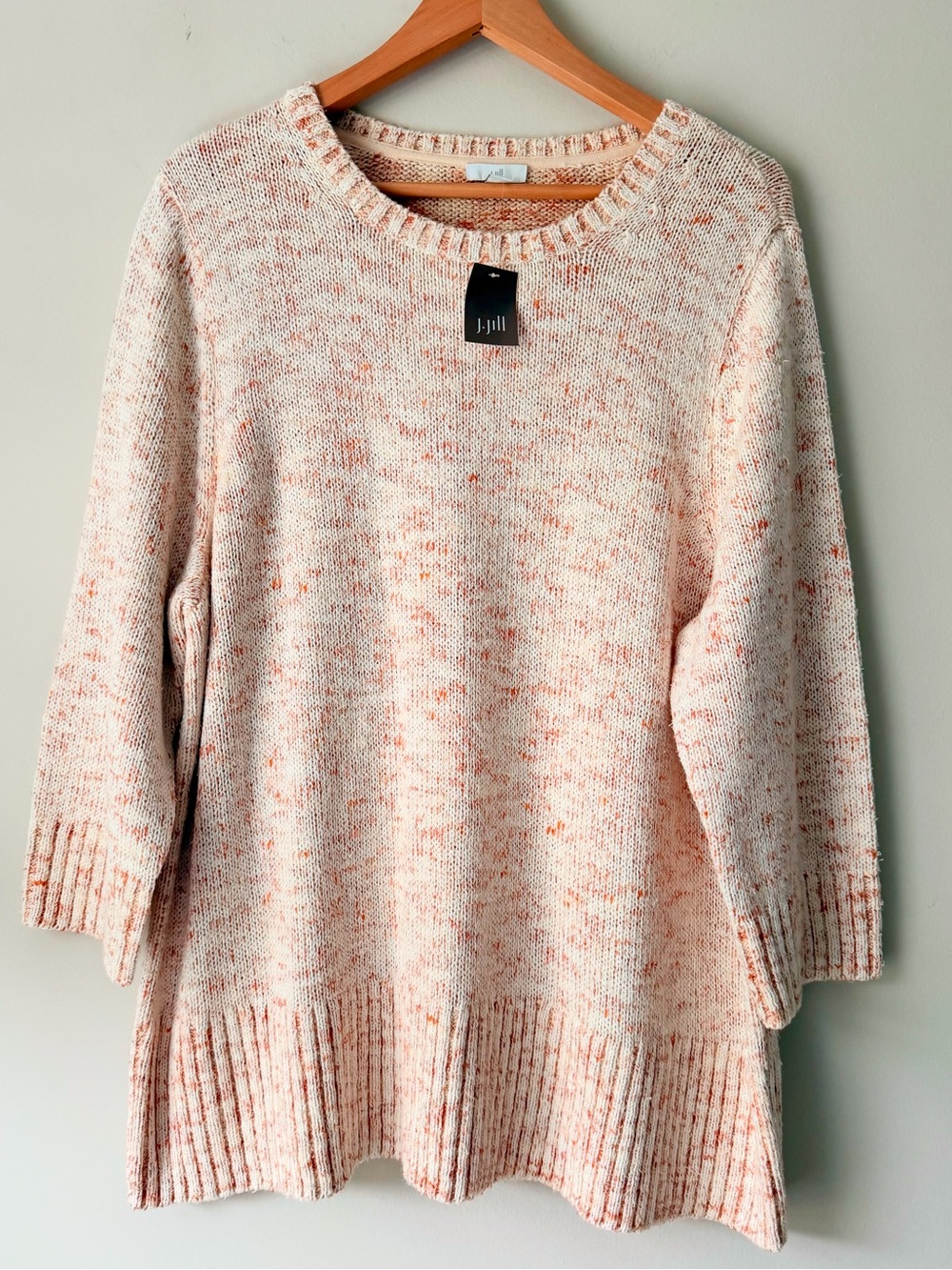 NWT J.Jill Cream Multi Marled Knit Cotton Blend Sweater 2X Plus Size 2X